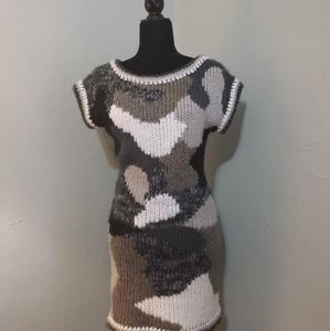 Grifflin Paris Gray White Acrylic Knit Sweater Mini Dress Size Small